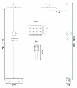 Sistem Complet De Dus REA TOM Montaj Pe Perete, Para Dreptunghiulara Tip Ploaie 25 x 17 Cm, 2 Functii De Curgere A Apei, Inaltime 120 cm, Crom - Img 5