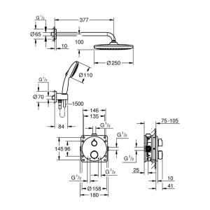 Sistem de dus incastrat Grohe Precision cu palarie rotunda Vitalio Start 250 negru mat - Img 4