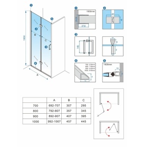 Usa de dus batanta pentru nisa ZES-KZ21B-GL-80 auriu 80 x 195 cm sticla 6 mm - Img 9