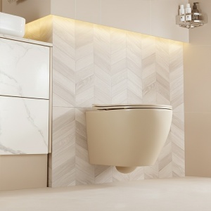 Vas de toaleta suspendat Mizu Cappuccino, rimless cu capac din duroplast cu softclose - Img 2