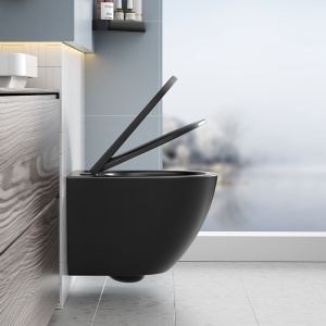 Vas de WC suspendat Peak Black Matt, rimless cu capac softclose - Img 4