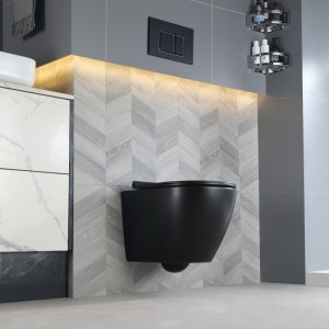 Vas toaleta WC suspendat Mizu Black Matt cu capac din duroplast cu softclose - Img 4