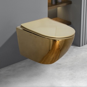 Vas Wc MIZU-GL-BL-RIM-03, montaj suspendat, capac softclose inclus, culoare auriu lucios - Img 2