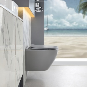 Vas WC suspendat Flow Tornado Grey Matt, rimless cu capac soft close duroplast - Img 8