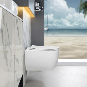 Vas WC suspendat Lake Tornado White, rimless cu capac softclose - Img 2