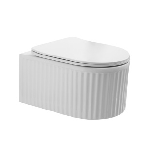 Vas WC suspendat LUMA Alb lucios , Model Canelat, cu capac SoftClose Inclus - Img 1