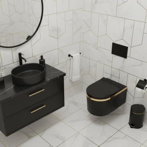 Vas WC suspendat Luma Black cu rama aurie, rimless si cu capac soft close - Img 4