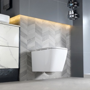 Vas WC suspendat Rain White Glossy, rimless cu capac softclose - Img 3