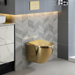 Vas WC suspendat Tornado Flow Gold, interior alb rimless cu capac softclose - Img 4