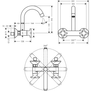 Baterie bucatarie dubla comanda Hansgrohe Logis M32 Eco cu 1 jet 71284000 - Img 2