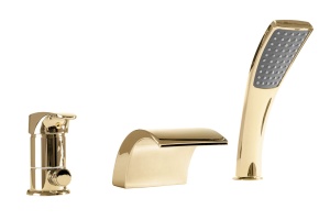 Baterie Cada REA RIVEN GOLD, Montaj Prindere Pe Cada 3 Gauri, Tip Cascada, 2 Functii De Curgere a Apei, Finisaj Auriu - Img 1