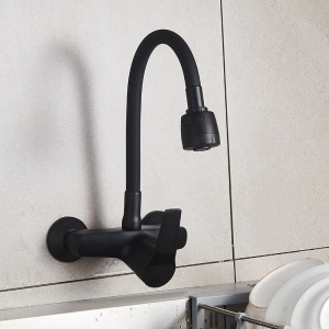 Baterie de bucatarie monocomanda cu montaj pe perete Dover cu gat flexibil negru mat - Img 2