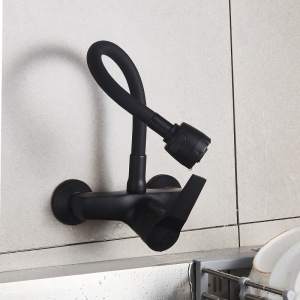 Baterie de bucatarie monocomanda cu montaj pe perete Dover cu gat flexibil negru mat - Img 12