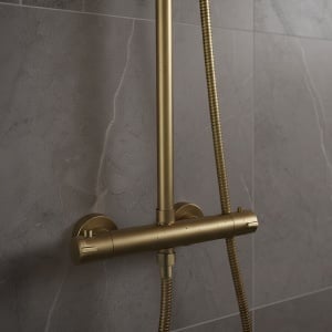 Baterie de dus cu termostat si dus tip ploaie T151 auriu periat - Img 11