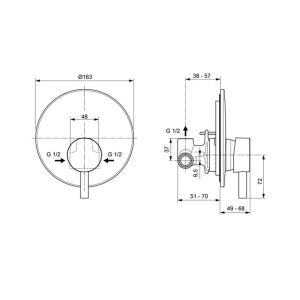 Baterie dus incastrata cu corp incastrat inclus Ideal Standard Ceraline negru mat - Img 2