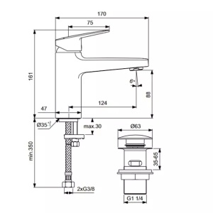 Baterie lavoar cu monocomanda si ventil Click-Clack Ideal Standard Ceraplan - Img 3