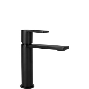 Baterie Lavoar REA FLIP BLACK LOW, Montaj Pe Blat, Capat Fix, Monocomanda, Inaltime 18 Cm, Negru - Img 1