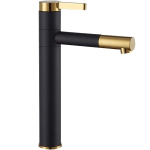 Baterie Lavoar REA SMART, Montaj pe blat, Capat Fix, inaltime 29.5 cm, finisaj Negru Mat, Auriu - Img 1
