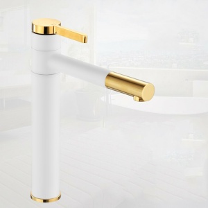 Baterie Lavoar REA SMART WHITE GOLD, Montaj Pe Blat, Capat Fix, Inaltime 29,5 Cm, Finisaj Auriu / Alb - Img 4
