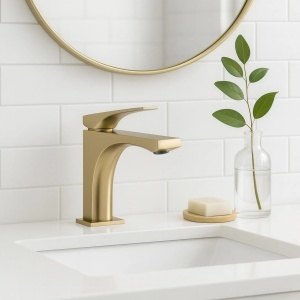 Baterie pentru lavoar baie Rea Joe Brush Gold low - Img 5