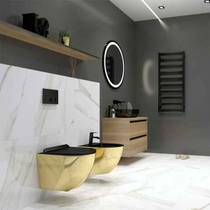 Bideu suspendat cu fixare ascunsa Spectrum Trendi Slim 36.5 x 49 cm auriu-negru - Img 3