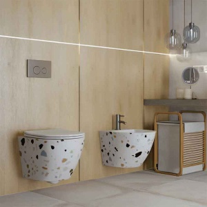 Bideu suspendat cu fixare ascunsa Spectrum Trendi Stone 36.5 x 49 cm alb mozaic - Img 2