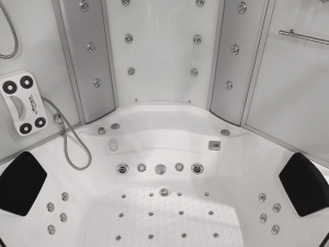 Cabină baie SPA alba cu hidromasaj MO-08150S și funcție de saună cu aburi 150 x 150 x 220 cm - Img 10