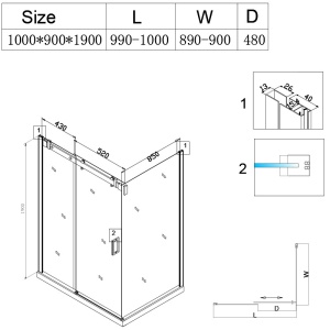 Cabina de dus dreptunghiulara cu cadita de dus, Dimensiune 100x90cm, Culoare Negru/Crom - Img 13