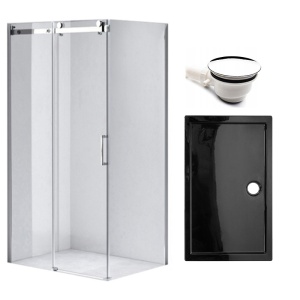 Cabina de dus dreptunghiulara cu rame cromate si cadita de dus neagra KZ203C/ST03C 120 x 80 cm