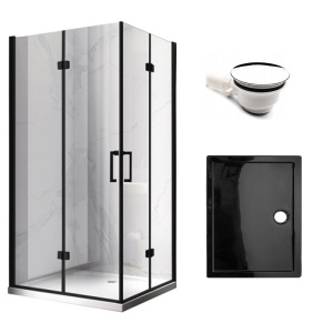 Cabina de dus dreptunghiulara cu rame negre si cadita de dus neagra KZ13A/ST04A 100x 90 cm