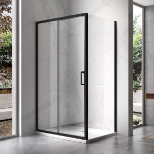Cabina de dus dreptunghiulara cu rame negre sticla securizata si cadita alba de dus inclusa KZ104C/ST04C 120 x 90 cm - Img 4