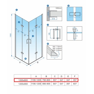 Cabina de dus dreptunghiulara din sticla securizata 6 mm si rame cromate KZ12D 120 x 80 cm - Img 14