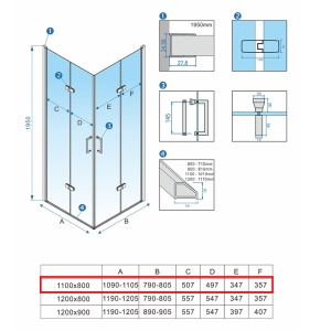 Cabina de dus dreptunghiulara din sticla securizata 6mm cu rame cromate KZ12C 110 x 80 cm - Img 17