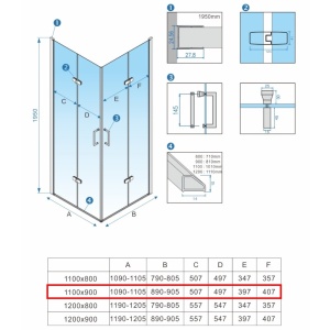 Cabina de dus dreptunghiulara din sticla securizata cu rame aurii KZ13B 110 x 90 cm - Img 17