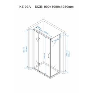 Cabina de dus dreptunghiulara din sticla securizata cu rame negre KZ03A 100 x 90 cm - Img 13