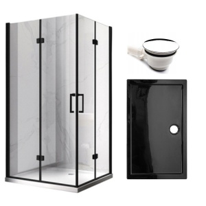 Cabina de dus dreptunghiulara din sticla securizata si cadita neagra slim KZ12B/ST03A 100 x 80 cm
