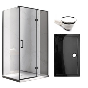 Cabina de dus dreptunghiulara KZ03D cu cadita ST06C negru 120 x 100 cm sticla 6 mm