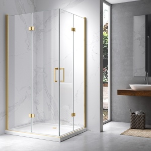 Cabina de dus dreptunghiulara Z-KZ12A auriu periat 90 x 80 cm sticla 6 mm - Img 2