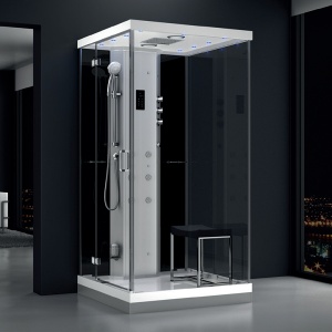 Cabina de dus MUE-H1000-21L montaj stanga, neagra cu hidromasaj si sauna cu aburi 100 x 100 x 217 cm