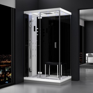Cabină de dus MUE-H1200-21L cu montaj stanga, neagra, cu hidromasaj și sauna cu aburi 120 x 90 x 217 cm