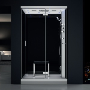 Cabină de dus MUE-H1200-22R montaj dreapta, neagra cu hidromasaj si sauna cu aburi 120 x 90 x 217 cm