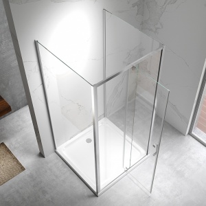 Cabina de dus patrata cu 3 pereti din sticla securizata si rame cromate KZ23D 100 x 100 cm - Img 6