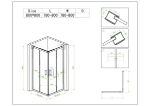 Cabina de dus patrata cu cadita inclusa KZ93A/ST02A CROM/ALB 80x80 - Img 19