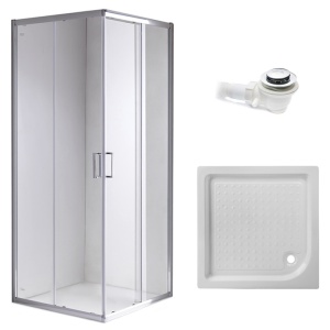 Cabina de dus patrata din sticla securizata cu cadita alba antialunecare KZ93B+SXL02B-WH-90, 90 x 90 cm