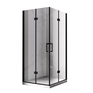 Cabina de dus patrata din sticla securizata cu rame negre si cadita neagra slim KZ08B/ST02A 80 x80 cm - Img 3