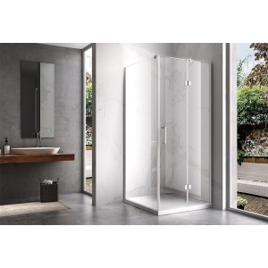 Cabina de dus patrata dins ticla securizata cu rame cromate si cadita alba slim KZ01B-ST02A 80 x 80 cm - Img 3