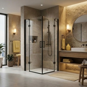 Cabina de dus patrata KZ25 negru mat 80 x 80 cm sticla 6 mm - Img 17