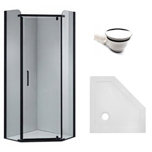 Cabina de dus pentagonala din sticla securizata 6mm si cadita de dus alba slim KZ91A-ST07A 80 x 80 cm