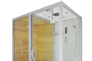 Cabina multifunctionala sauna uscata, sauna cu aburi si cabina de dus, montaj stanga alba 180 x 110 x 223 cm - Img 15