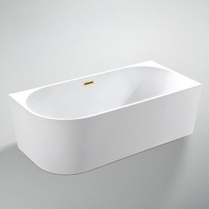 Cada de baie cu montaj pe colt dreapta, Mera2 - 160 x 75 cm, alb cu preaplin auriu - Img 13